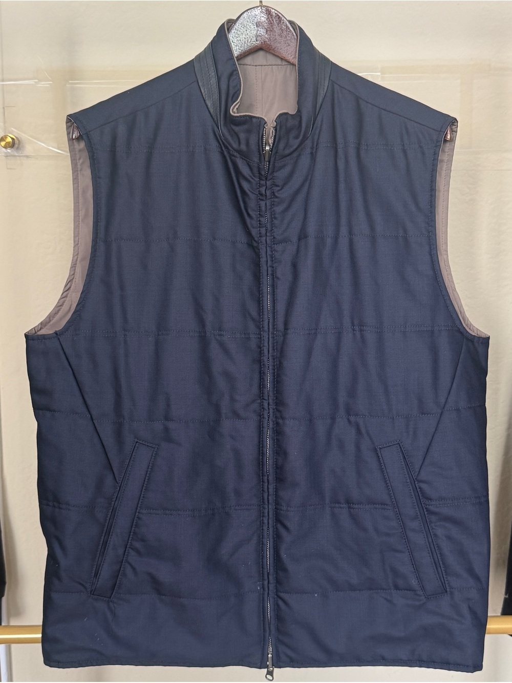 Men's Size Large Peter Millar Collection Reversible 100% Wool Vest – Navy/Taupe